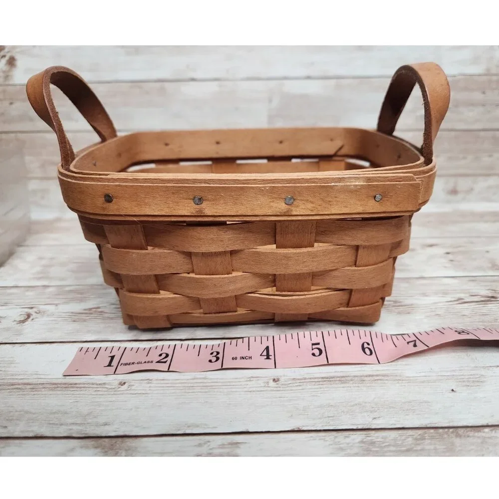 Longaberger Rectangular Tea Basket 10740 With Plastic Liner and Leather Handles‎